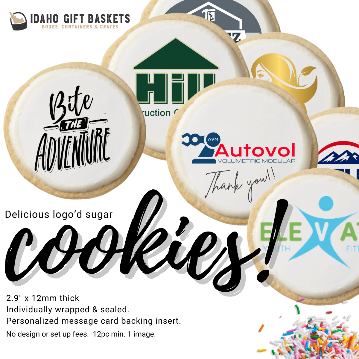 One Dozen Custom Print Cookies - Idaho Gift Baskets